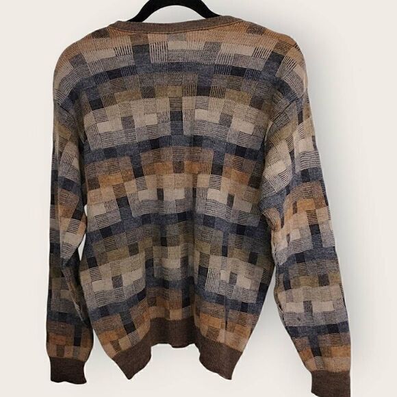 Vtg Jack Leftcourt Mens Sweater Sz XL Pullover Blue Brown Geometrics‎ 80s Preppy - Picture 2 of 13